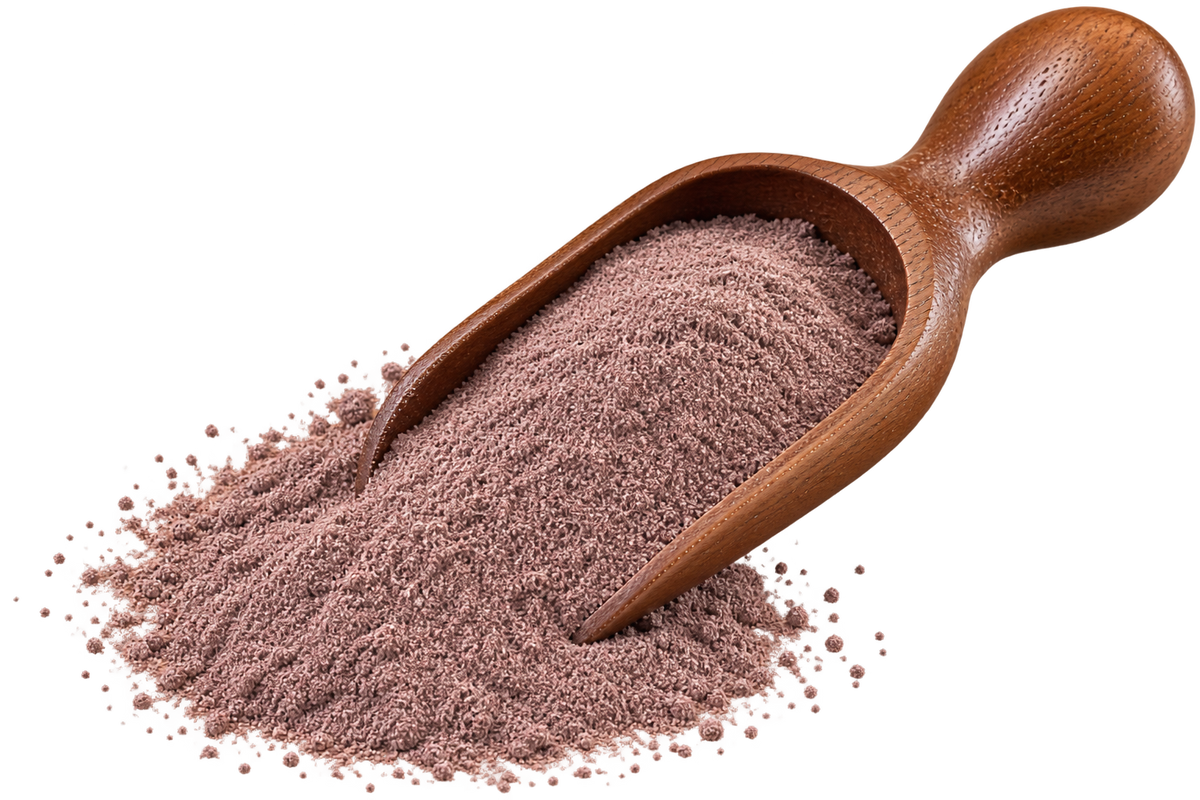 Wooden scoop filled with TenPaws supplement powder